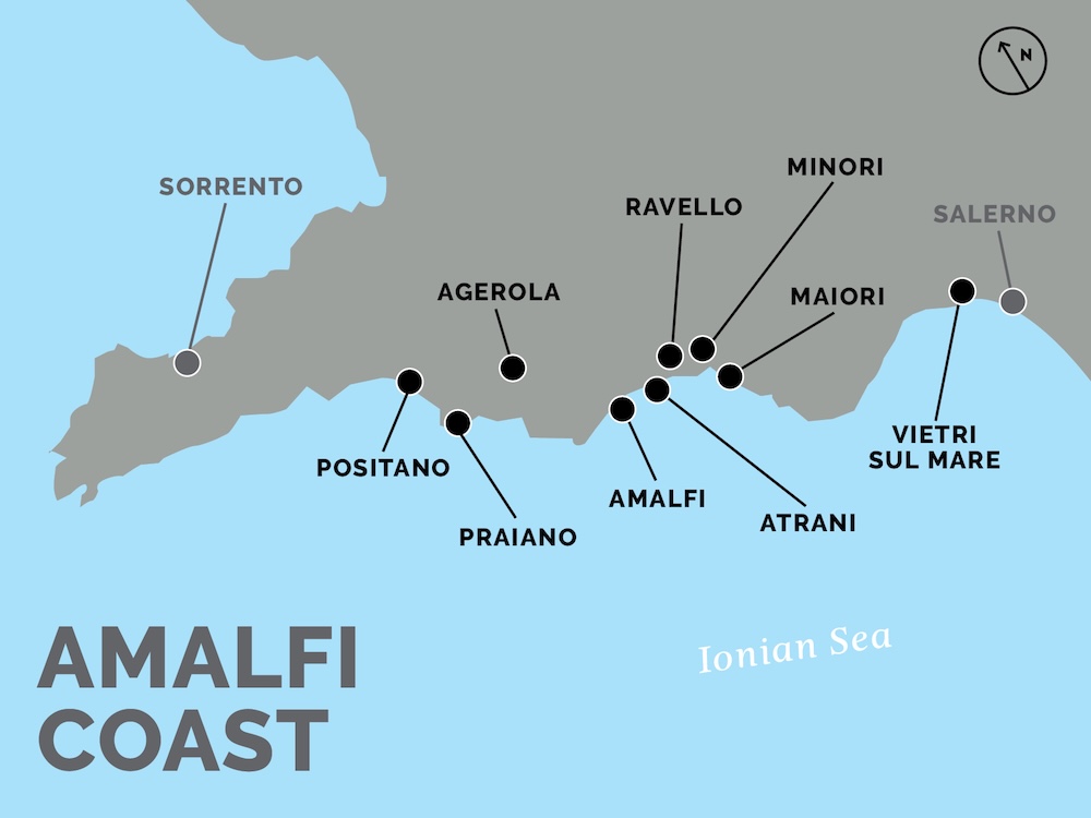 A simple Map of the Amalfi coast