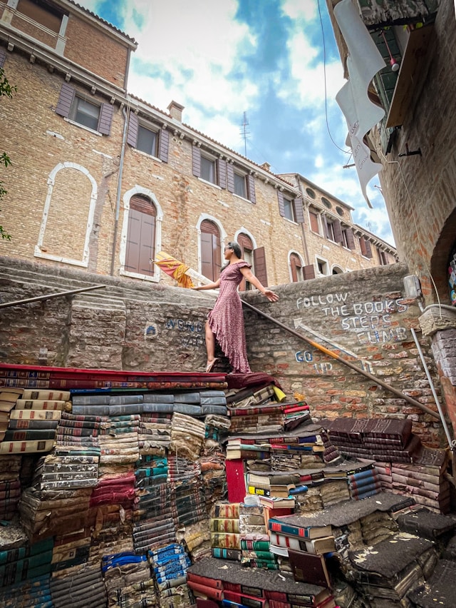 A staircase at the Libreria Acqua Alta in Venice