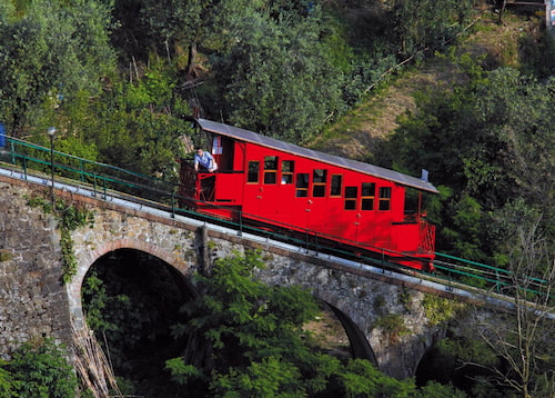 Montecatini funicular railway with a red carriage