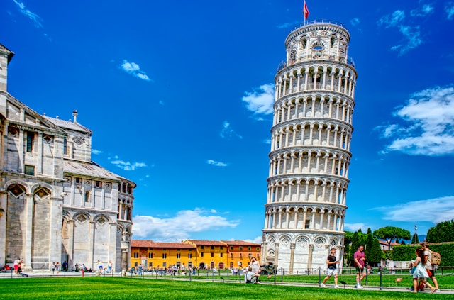 The Leaning Tower Of Pisa against a blue sky