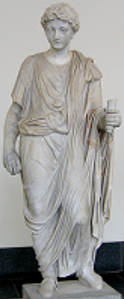 Bridegroom with bulla A white statue of an ancient Roman Bridegroom with a bulla