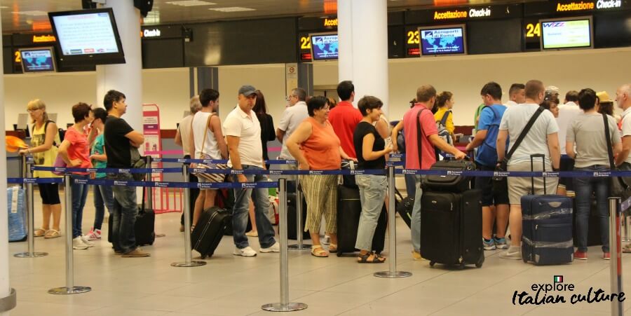 Check-in lines at Ciampino airport.