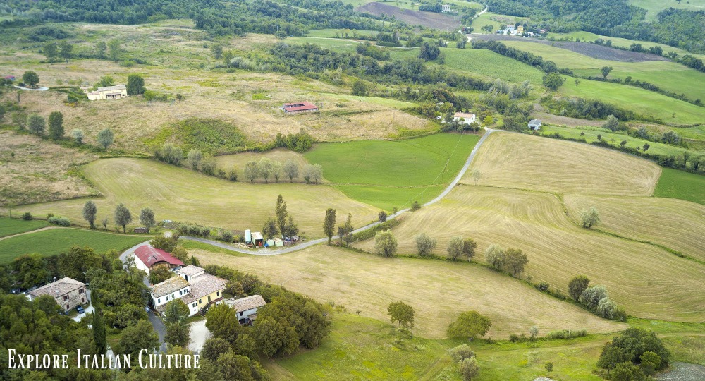 Fields and farms in Emilia Romagna.
