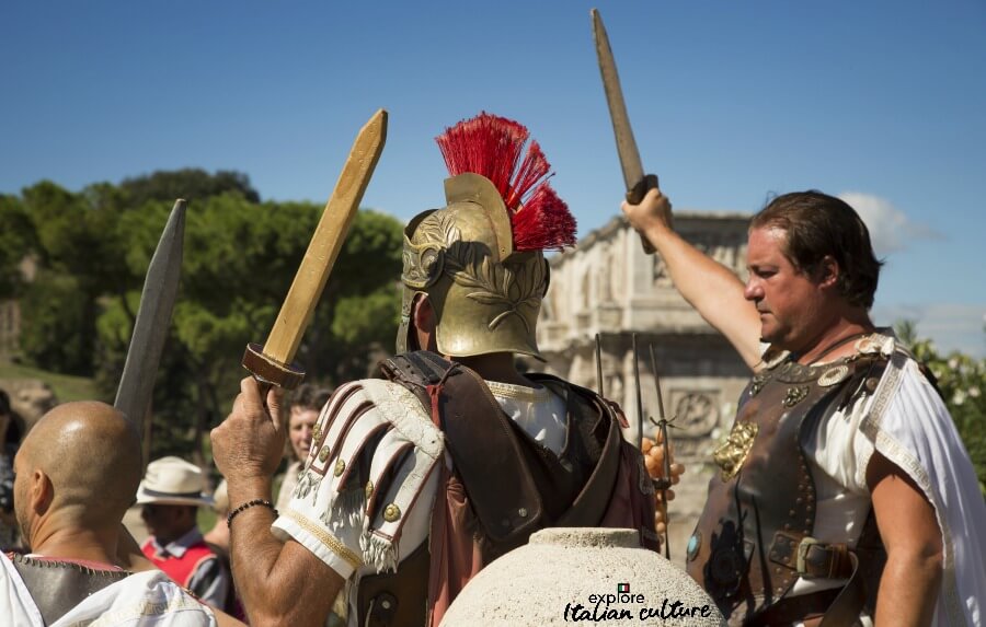 Man dressed as "Gladiators" outside Rome's Colosseum