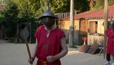 A school visitor dressed as a gladiator