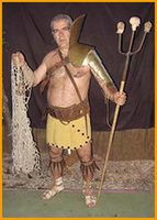 A man dressed up as an ancient roman gladiator.