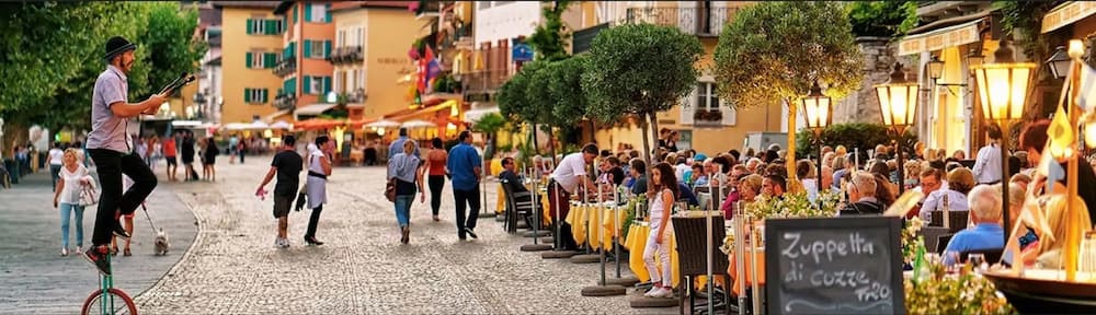 Summer street scene in an Italian village street.