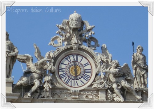 The Papal emblem above St Peter's Basilica, Rome