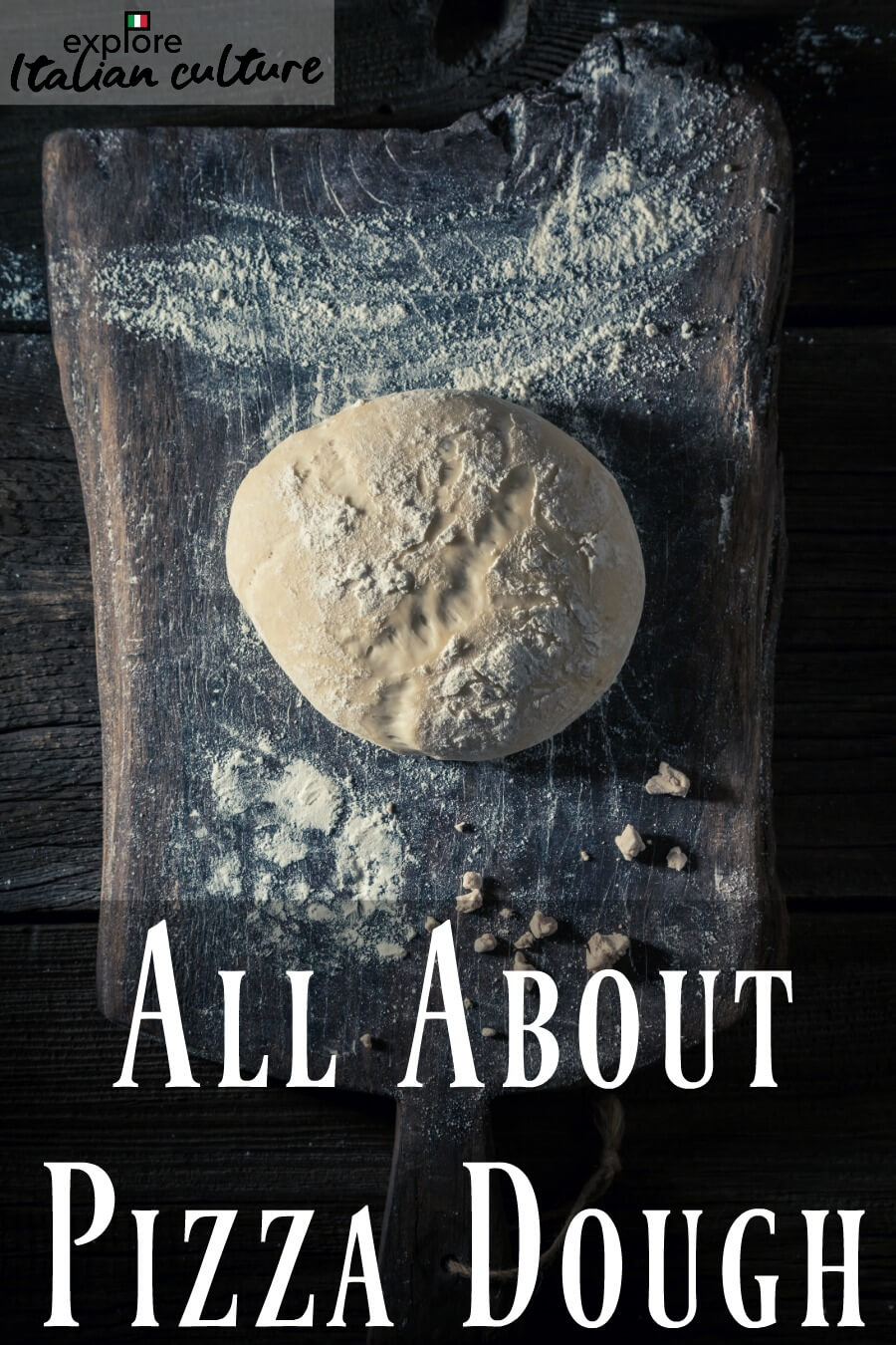 A picture of a book cover entitled "All about pizza dough".