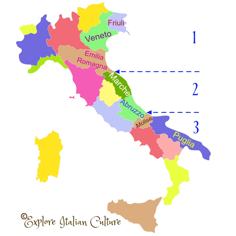 The Italian Adriatic coast, split into three sections.