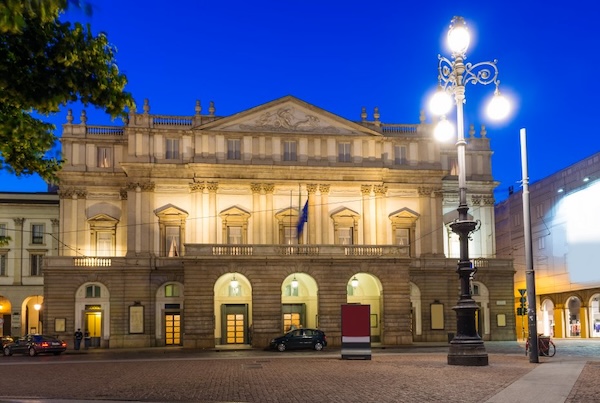 Night time view of La Scala opera theatre in Milan Night time view of La Scala opera theatre in Milan