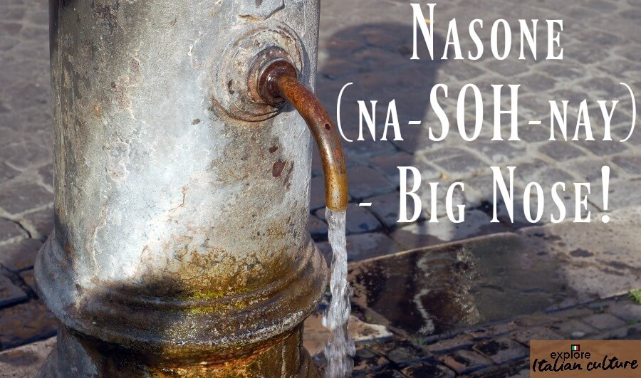 The drinking fountains of Rome are called "Nasone" - "Big nose"! One of Rome's nasone - big nose - drinking fountains.