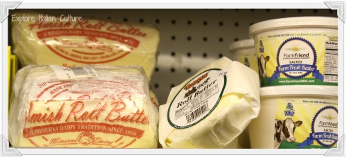 Packages of olive spread in a shop