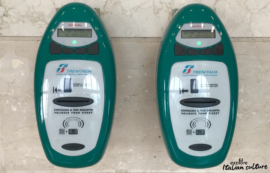 Ticket validation machines at Roma Termini station
