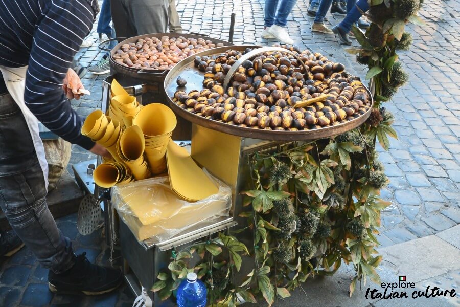Chestnuts on a stall near the Spanish Steps, Rome.