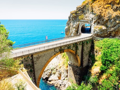 Amalfi coast road with a bridge