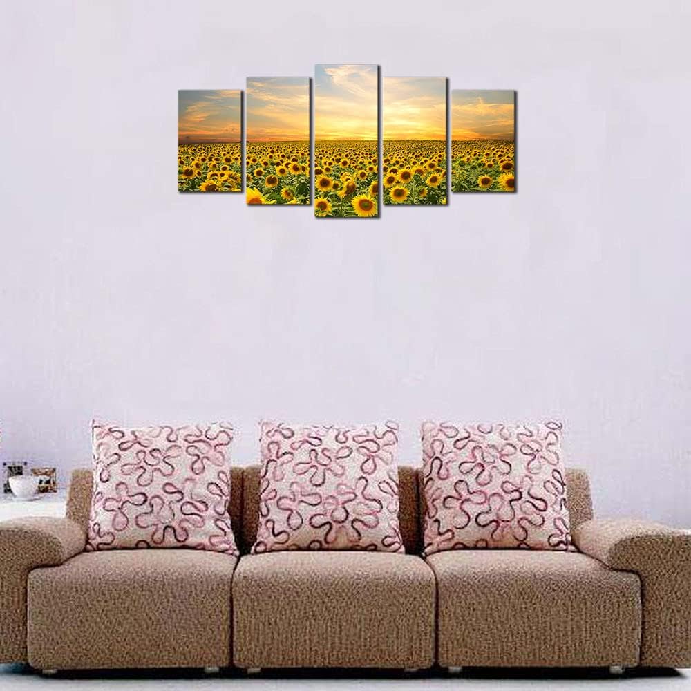 Sunflower wall art and a sofa