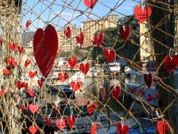 Valentines day harbour with hearts